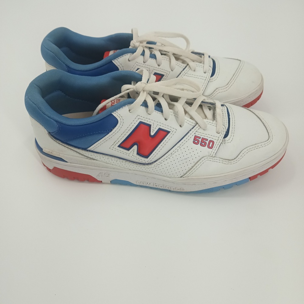 New Balance 550 White Red Blue Leather Low Top Sneakers BB550CL1 Size 10